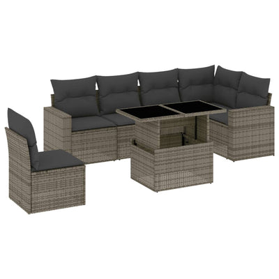 7 Piece Garden Sofa Set with Cushions Grey Poly Rattan Payday Deals