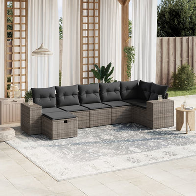 7 Piece Garden Sofa Set with Cushions Grey Poly Rattan