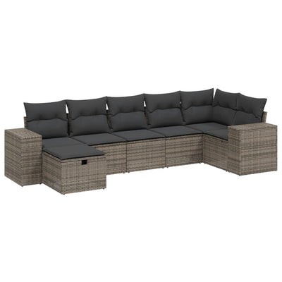 7 Piece Garden Sofa Set with Cushions Grey Poly Rattan Payday Deals