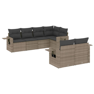 7 Piece Garden Sofa Set with Cushions Grey Poly Rattan Payday Deals