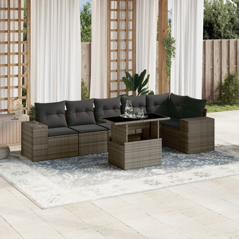 7 Piece Garden Sofa Set with Cushions Grey Poly Rattan Payday Deals