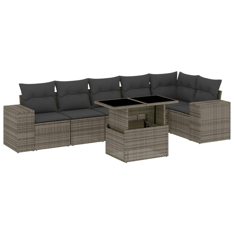 7 Piece Garden Sofa Set with Cushions Grey Poly Rattan Payday Deals