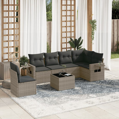 7 Piece Garden Sofa Set with Cushions Grey Poly Rattan