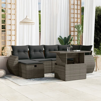 7 Piece Garden Sofa Set with Cushions Grey Poly Rattan