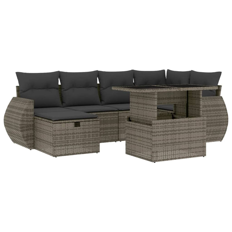 7 Piece Garden Sofa Set with Cushions Grey Poly Rattan Payday Deals