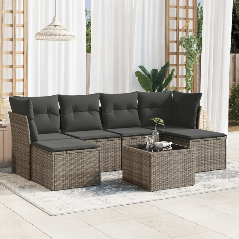 7 Piece Garden Sofa Set with Cushions Grey Poly Rattan Payday Deals