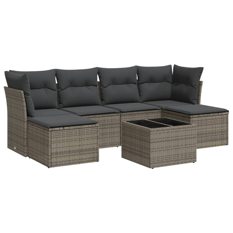 7 Piece Garden Sofa Set with Cushions Grey Poly Rattan Payday Deals