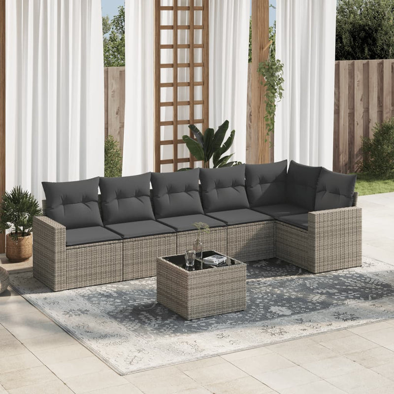 7 Piece Garden Sofa Set with Cushions Grey Poly Rattan Payday Deals