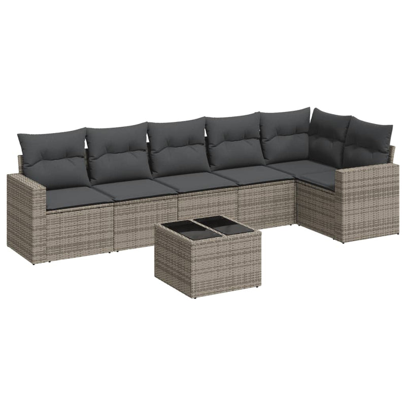 7 Piece Garden Sofa Set with Cushions Grey Poly Rattan Payday Deals