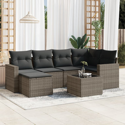 7 Piece Garden Sofa Set with Cushions Grey Poly Rattan