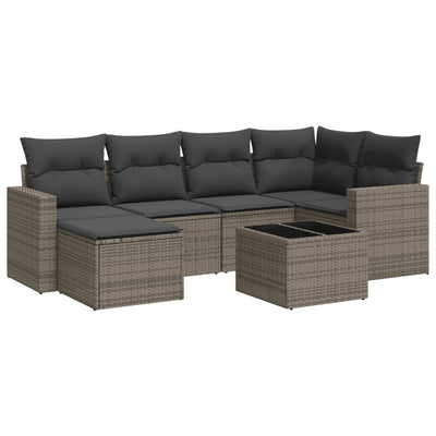 7 Piece Garden Sofa Set with Cushions Grey Poly Rattan Payday Deals