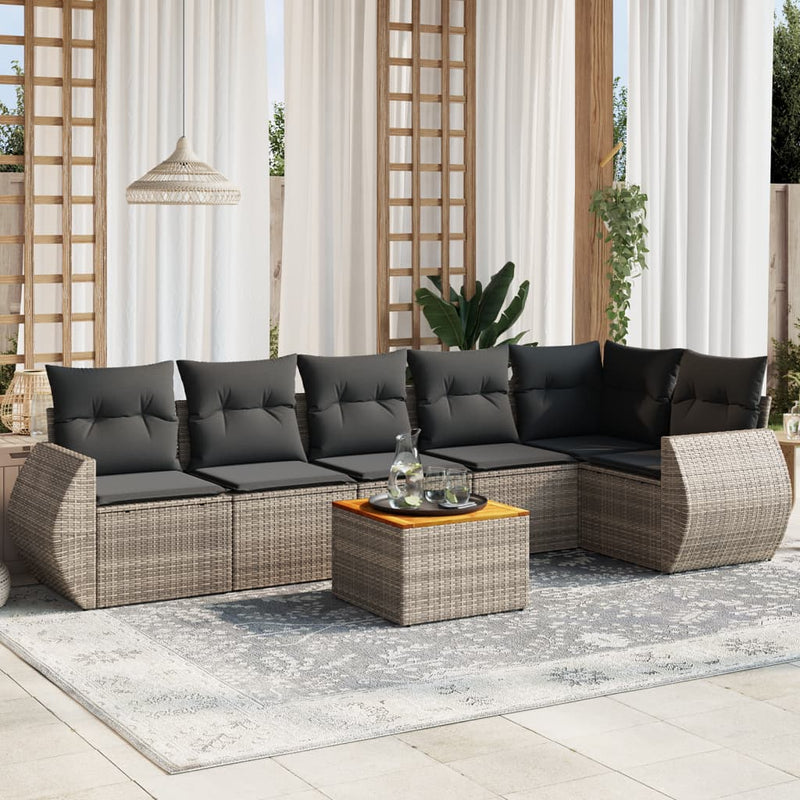 7 Piece Garden Sofa Set with Cushions Grey Poly Rattan Payday Deals