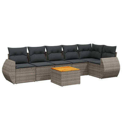 7 Piece Garden Sofa Set with Cushions Grey Poly Rattan Payday Deals