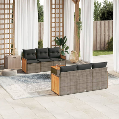 7 Piece Garden Sofa Set with Cushions Grey Poly Rattan