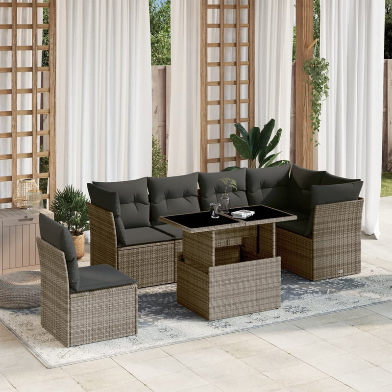 7 Piece Garden Sofa Set with Cushions Grey Poly Rattan Payday Deals