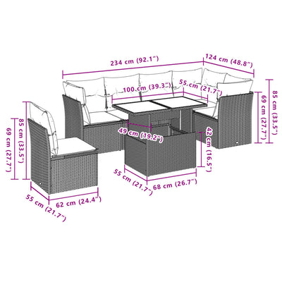 7 Piece Garden Sofa Set with Cushions Grey Poly Rattan Payday Deals