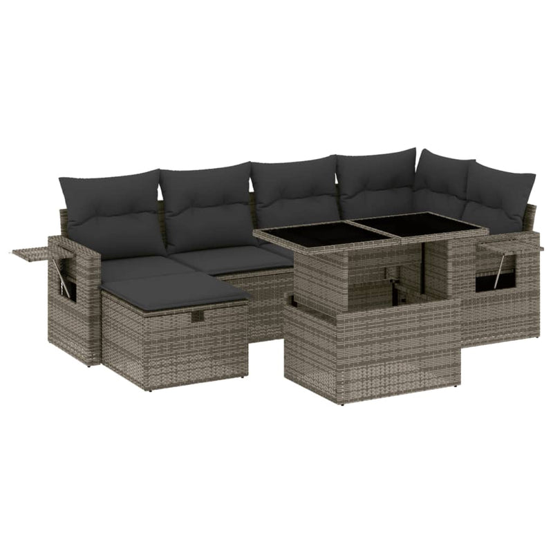 7 Piece Garden Sofa Set with Cushions Grey Poly Rattan Payday Deals