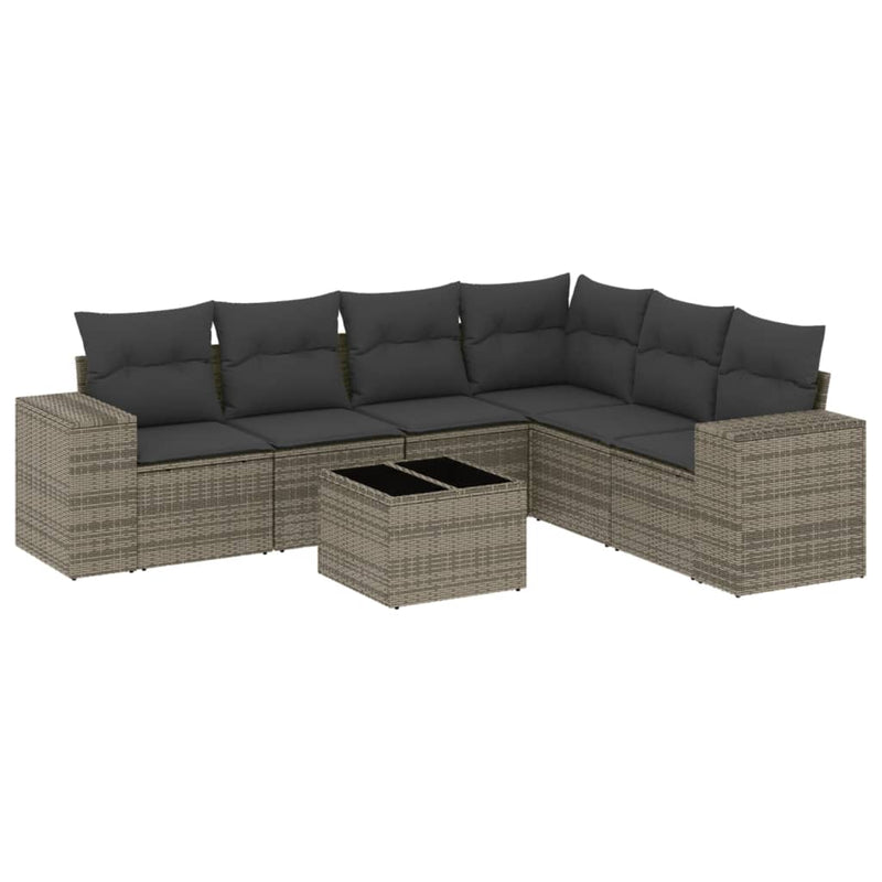 7 Piece Garden Sofa Set with Cushions Grey Poly Rattan Payday Deals