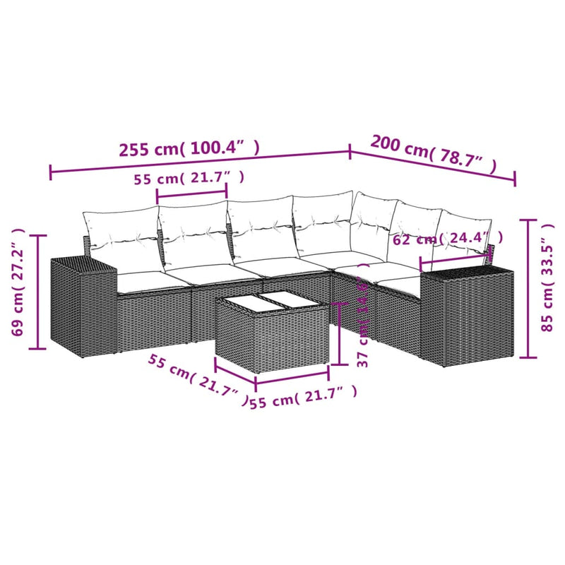 7 Piece Garden Sofa Set with Cushions Grey Poly Rattan Payday Deals