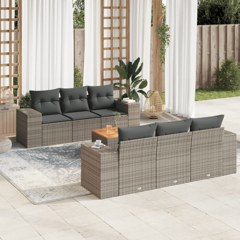 7 Piece Garden Sofa Set with Cushions Grey Poly Rattan Payday Deals