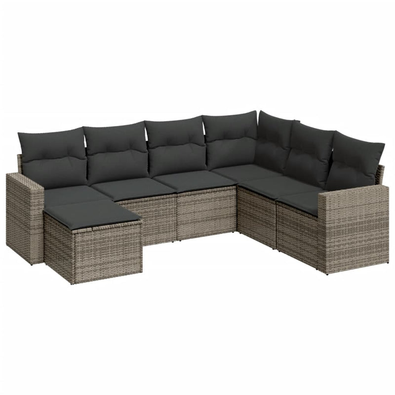 7 Piece Garden Sofa Set with Cushions Grey Poly Rattan Payday Deals