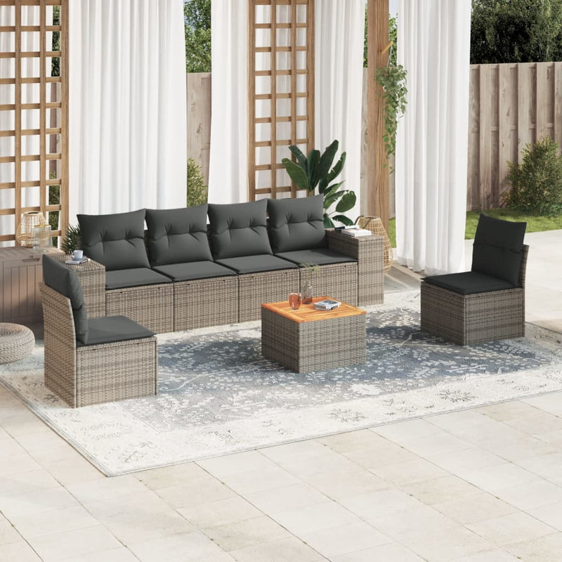 7 Piece Garden Sofa Set with Cushions Grey Poly Rattan Payday Deals