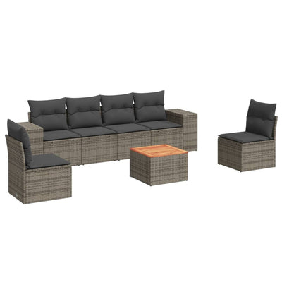 7 Piece Garden Sofa Set with Cushions Grey Poly Rattan Payday Deals