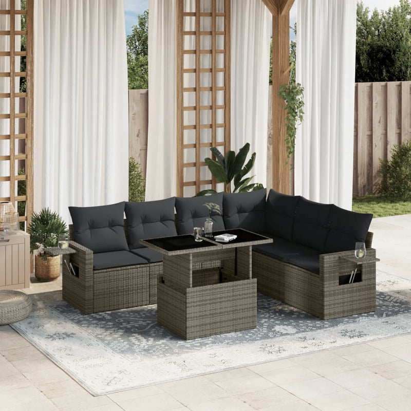 7 Piece Garden Sofa Set with Cushions Grey Poly Rattan Payday Deals