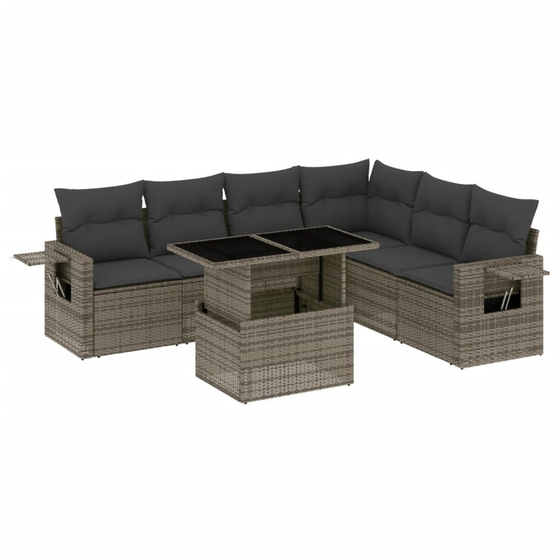 7 Piece Garden Sofa Set with Cushions Grey Poly Rattan Payday Deals