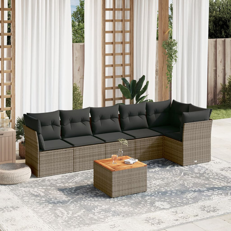 7 Piece Garden Sofa Set with Cushions Grey Poly Rattan Payday Deals