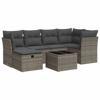 7 Piece Garden Sofa Set with Cushions Grey Poly Rattan Payday Deals