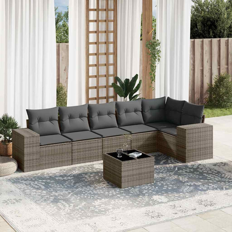 7 Piece Garden Sofa Set with Cushions Grey Poly Rattan Payday Deals