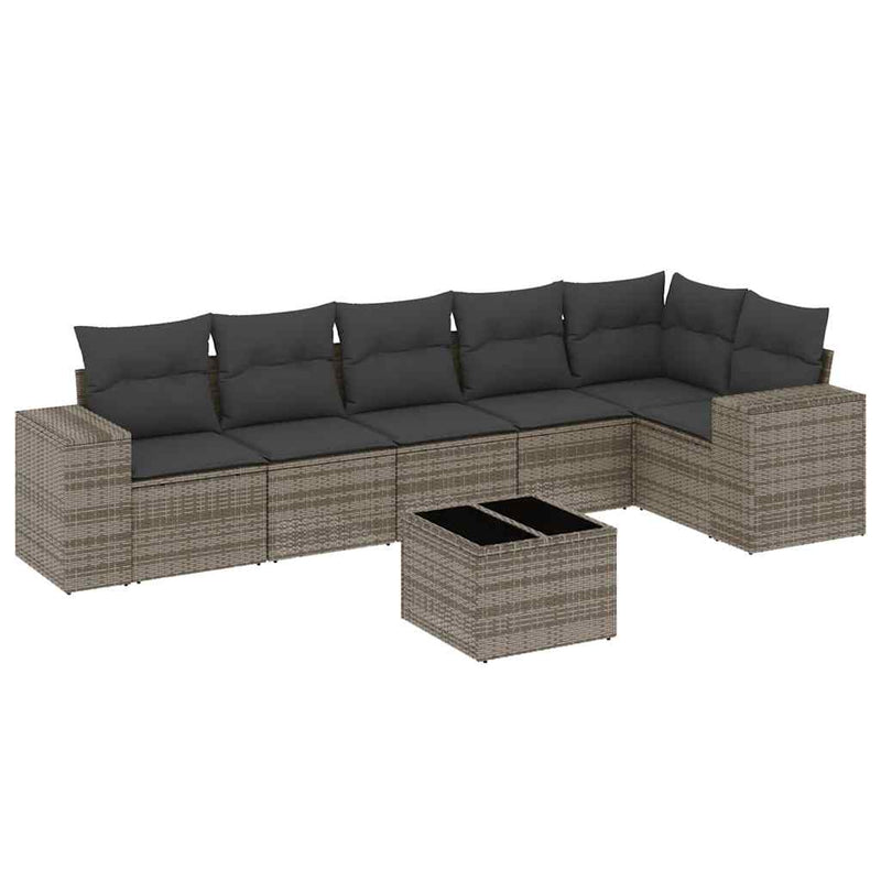 7 Piece Garden Sofa Set with Cushions Grey Poly Rattan Payday Deals