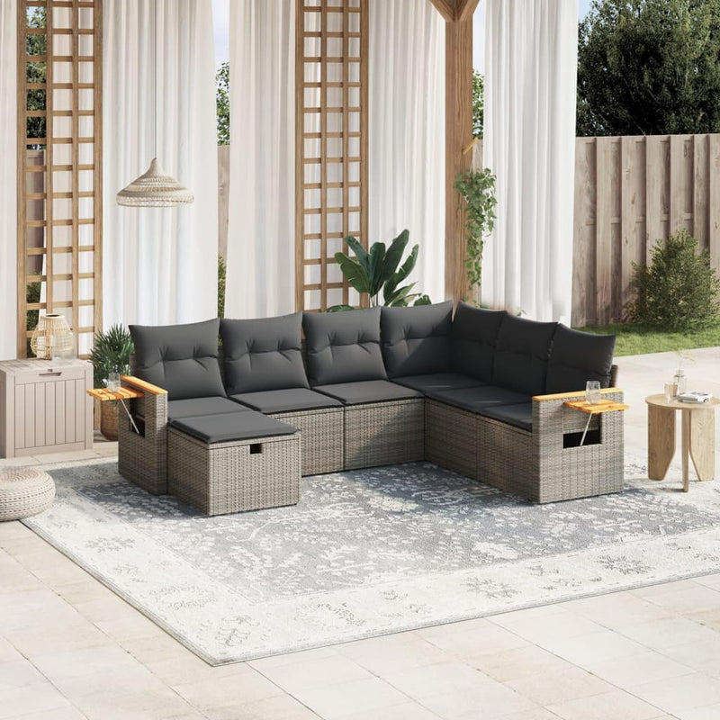 7 Piece Garden Sofa Set with Cushions Grey Poly Rattan Payday Deals