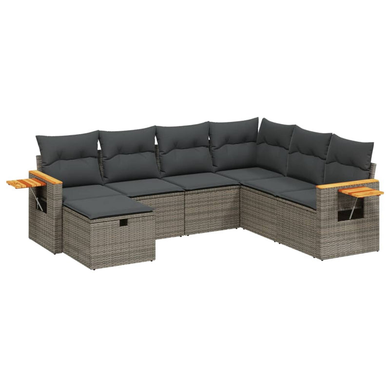 7 Piece Garden Sofa Set with Cushions Grey Poly Rattan Payday Deals