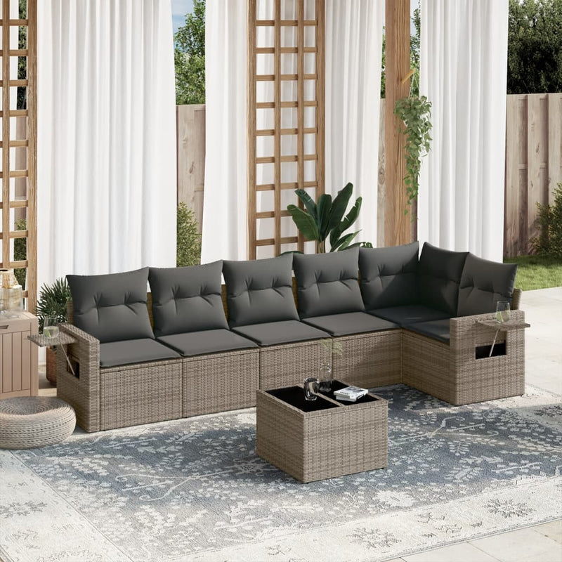 7 Piece Garden Sofa Set with Cushions Grey Poly Rattan Payday Deals