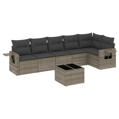 7 Piece Garden Sofa Set with Cushions Grey Poly Rattan Payday Deals