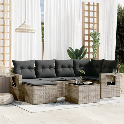 7 Piece Garden Sofa Set with Cushions Grey Poly Rattan