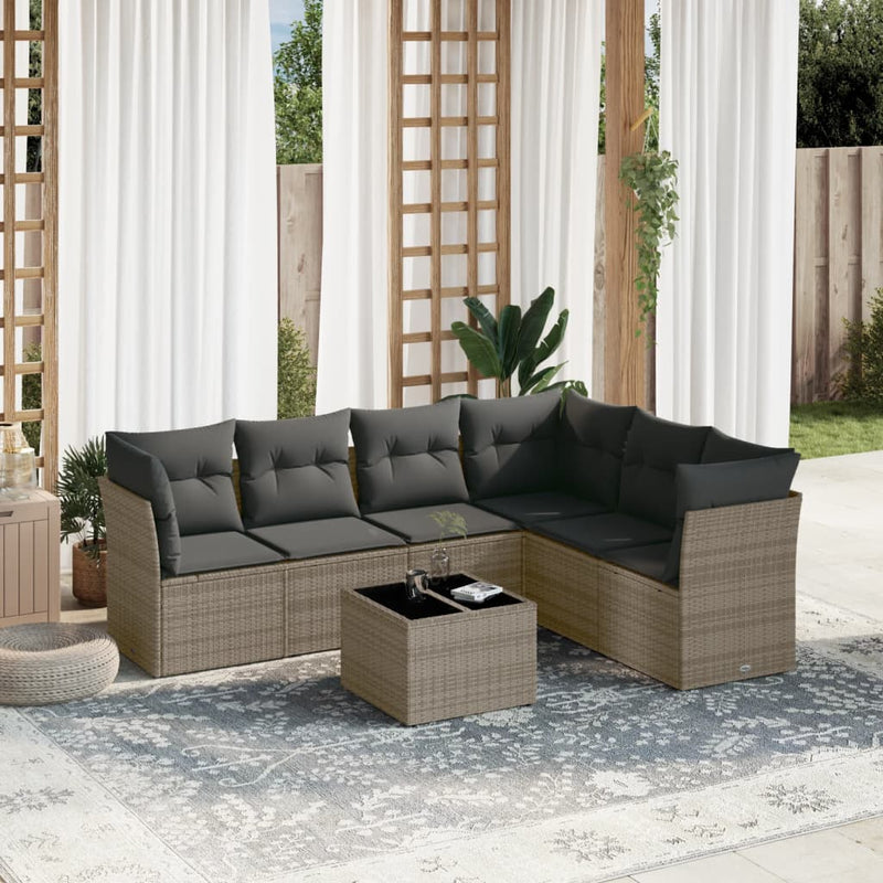 7 Piece Garden Sofa Set with Cushions Grey Poly Rattan Payday Deals