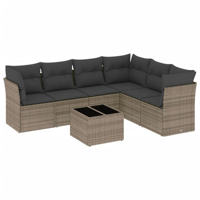 7 Piece Garden Sofa Set with Cushions Grey Poly Rattan Payday Deals