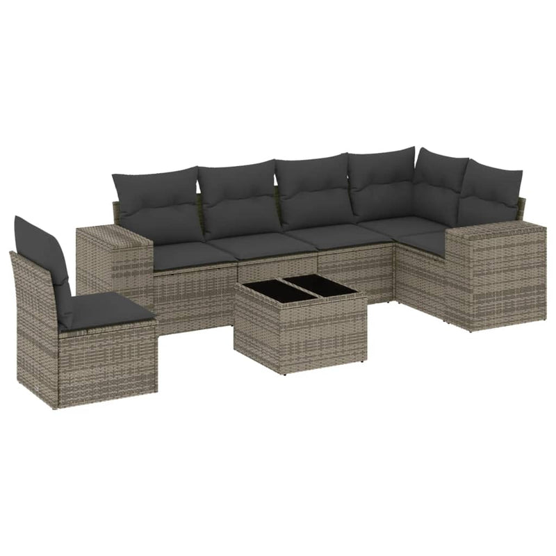 7 Piece Garden Sofa Set with Cushions Grey Poly Rattan Payday Deals