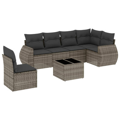 7 Piece Garden Sofa Set with Cushions Grey Poly Rattan Payday Deals