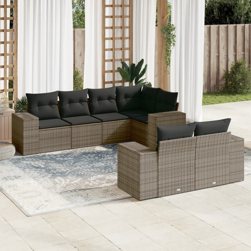 7 Piece Garden Sofa Set with Cushions Grey Poly Rattan Payday Deals