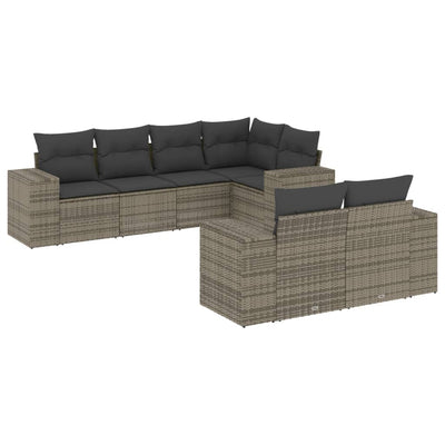 7 Piece Garden Sofa Set with Cushions Grey Poly Rattan Payday Deals