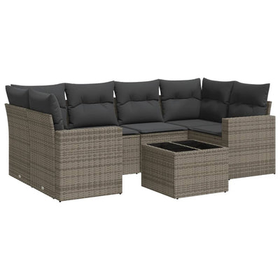 7 Piece Garden Sofa Set with Cushions Grey Poly Rattan Payday Deals