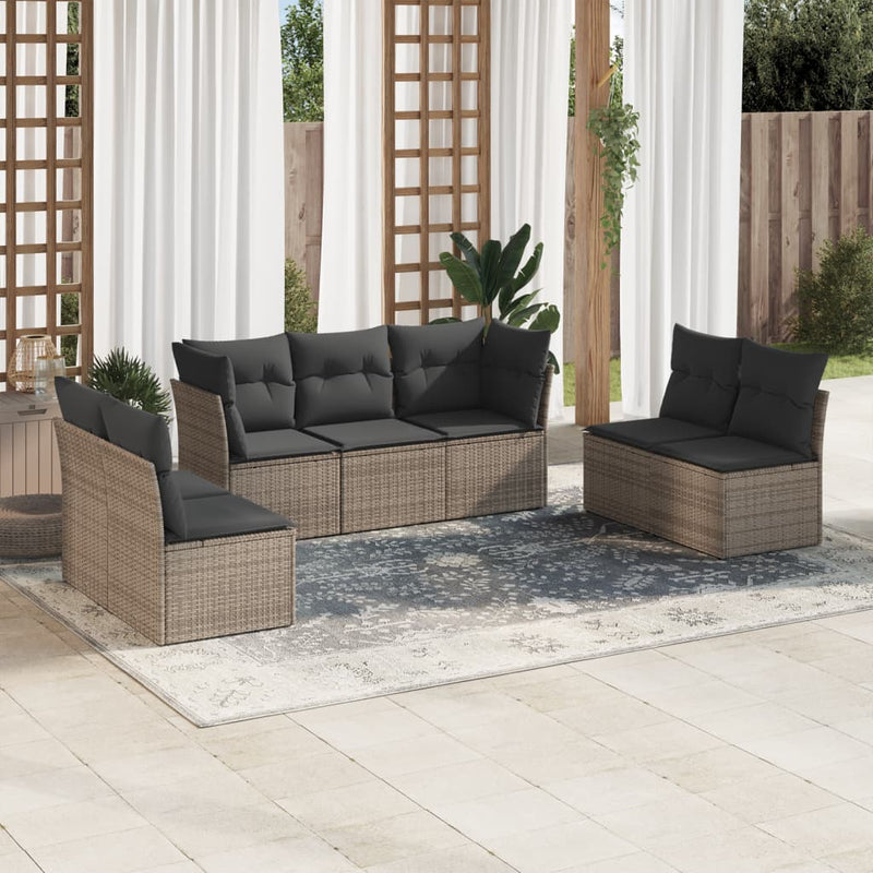 7 Piece Garden Sofa Set with Cushions Grey Poly Rattan Payday Deals