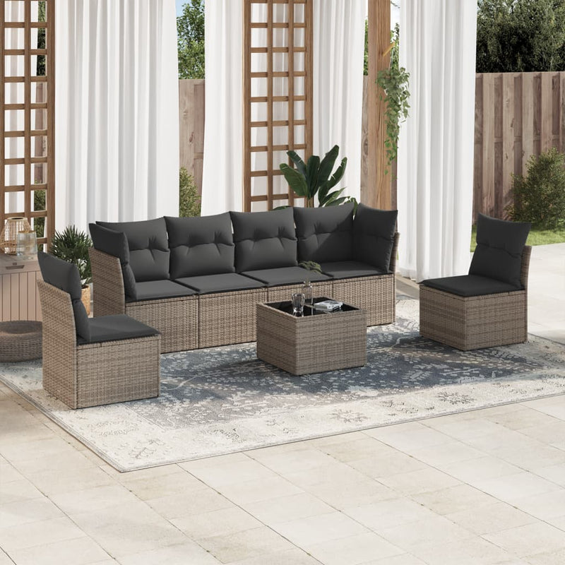 7 Piece Garden Sofa Set with Cushions Grey Poly Rattan Payday Deals