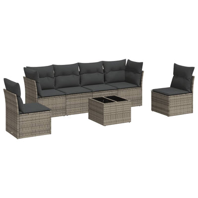 7 Piece Garden Sofa Set with Cushions Grey Poly Rattan Payday Deals