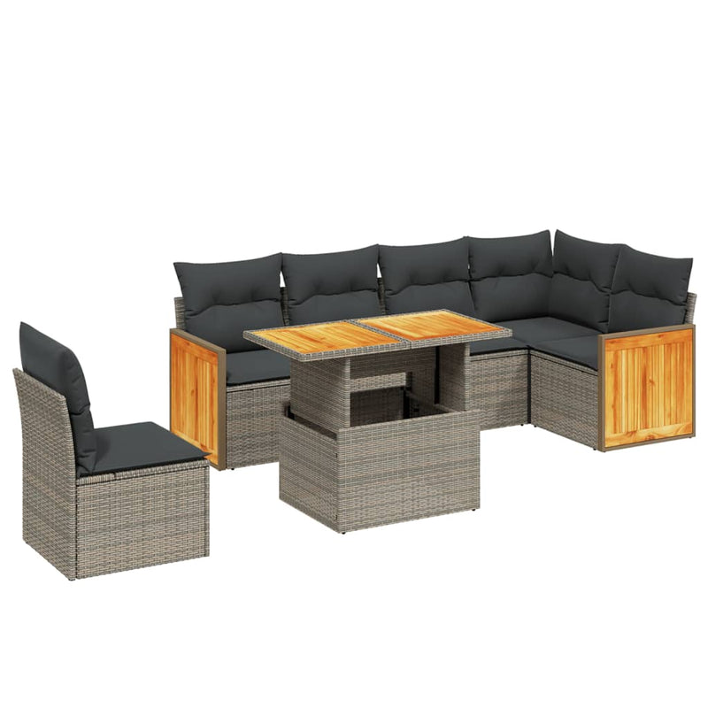 7 Piece Garden Sofa Set with Cushions Grey Poly Rattan Payday Deals