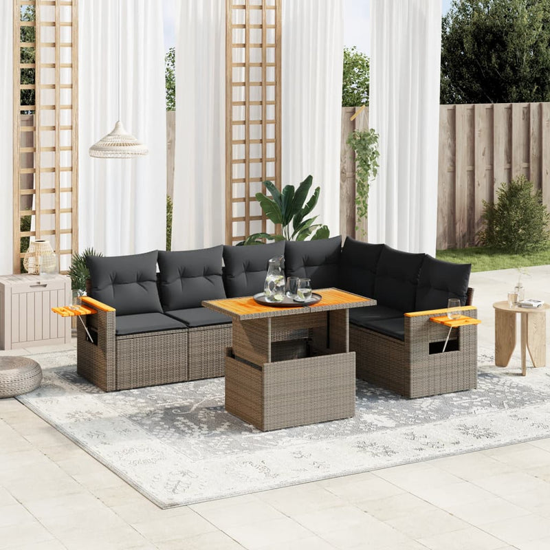 7 Piece Garden Sofa Set with Cushions Grey Poly Rattan Payday Deals